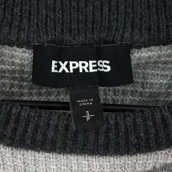 Express Small Grey Camo Waffle Pullover Sweater - Picture 5 of 6
